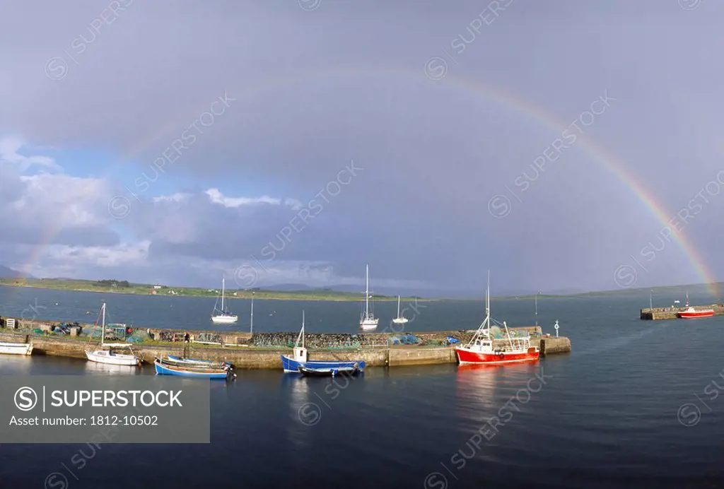 Co Galway, Roundstone Harbour, With Rainbow,