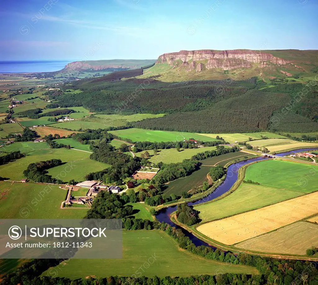 High Angle View Of Farms, Roe Valley, Bienevenagh, County Londonderry, Northern Ireland