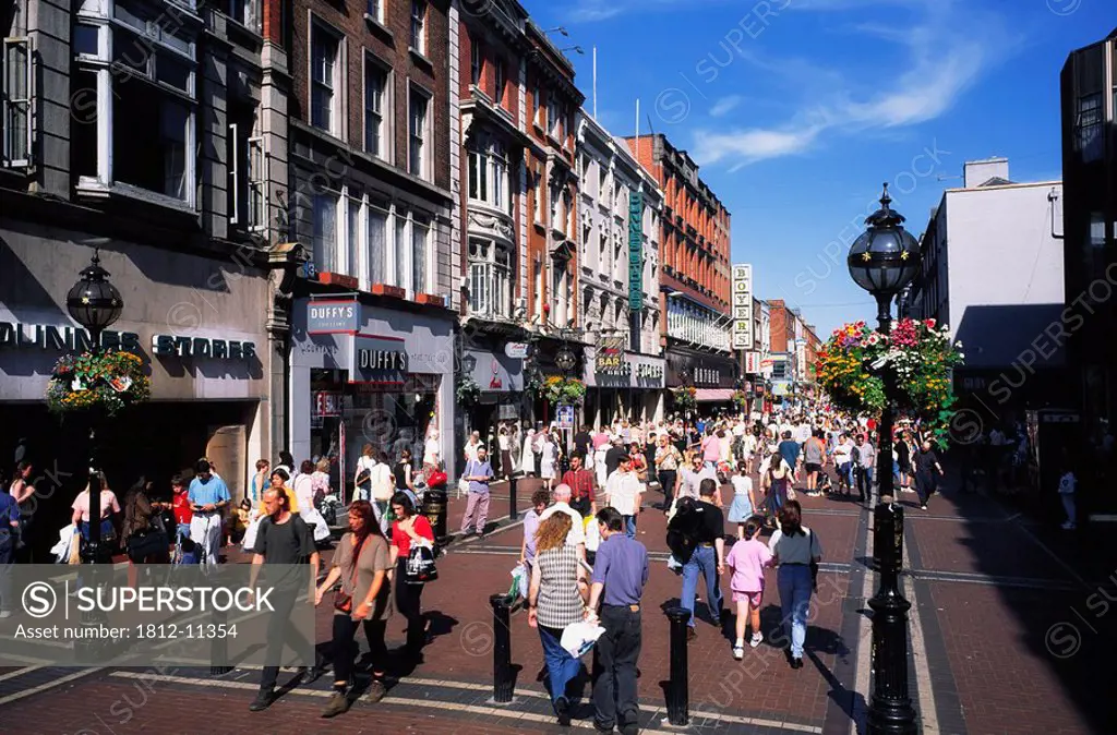 North Earl Street, Dublin, Ireland, People Walking Down The Street