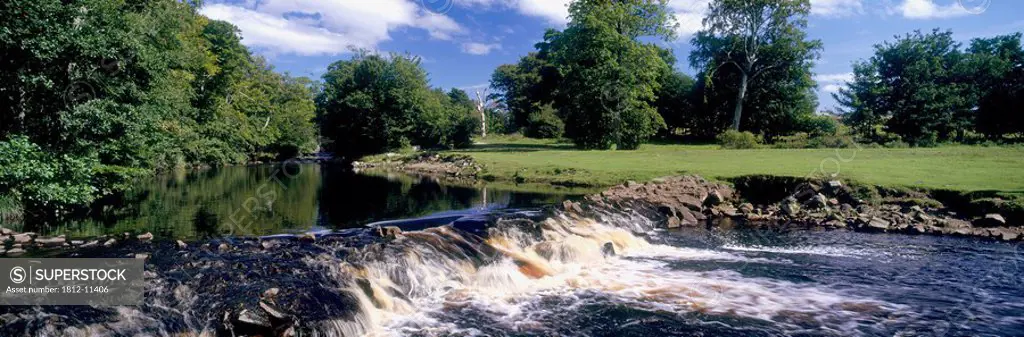 High Angle View Of Weir In The River, Weir, Crana River, Inishowen, County Donegal, Republic Of Ireland