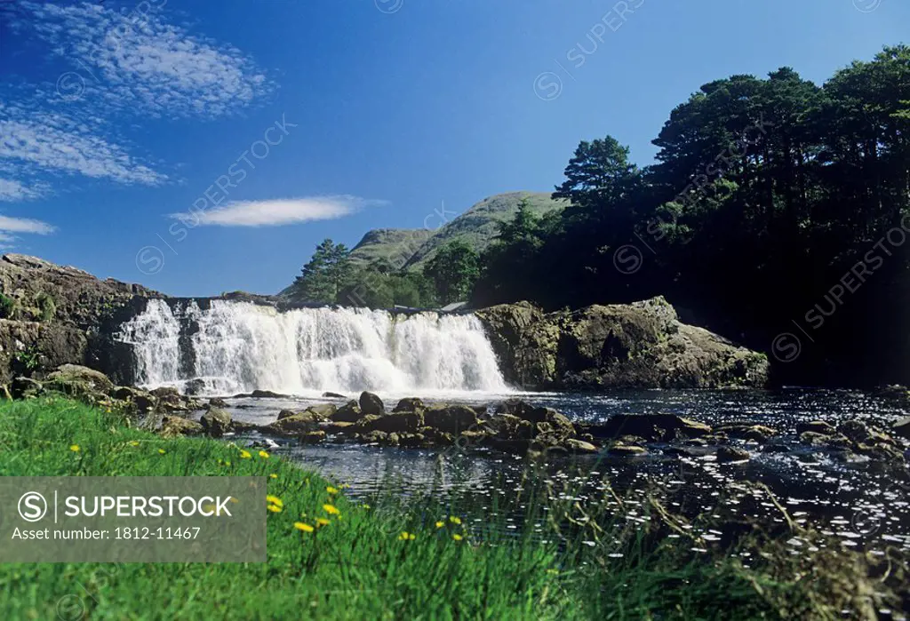 Waterfall In A Forest, Aasleagh River, County Mayo, Republic Of Ireland