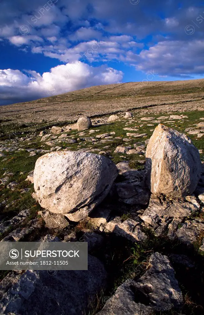 The Burren, County Clare, Ireland, Erratic Boulders In Field