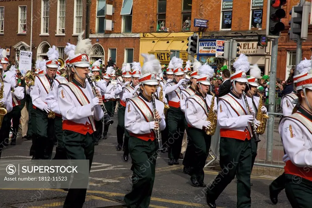Dublin, ireland, clondalkin youth band playing in a parade on o´connell street
