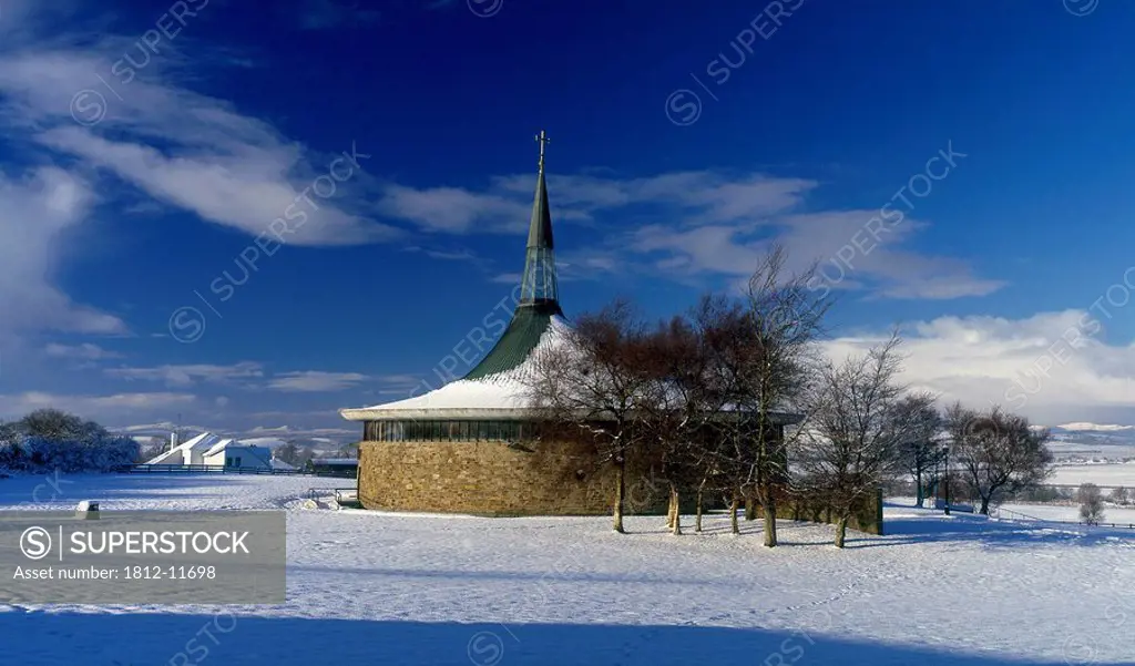 Church On Snow Covered Landscape, St. Aengus´s Church, Burt, County Donegal, Republic Of Ireland