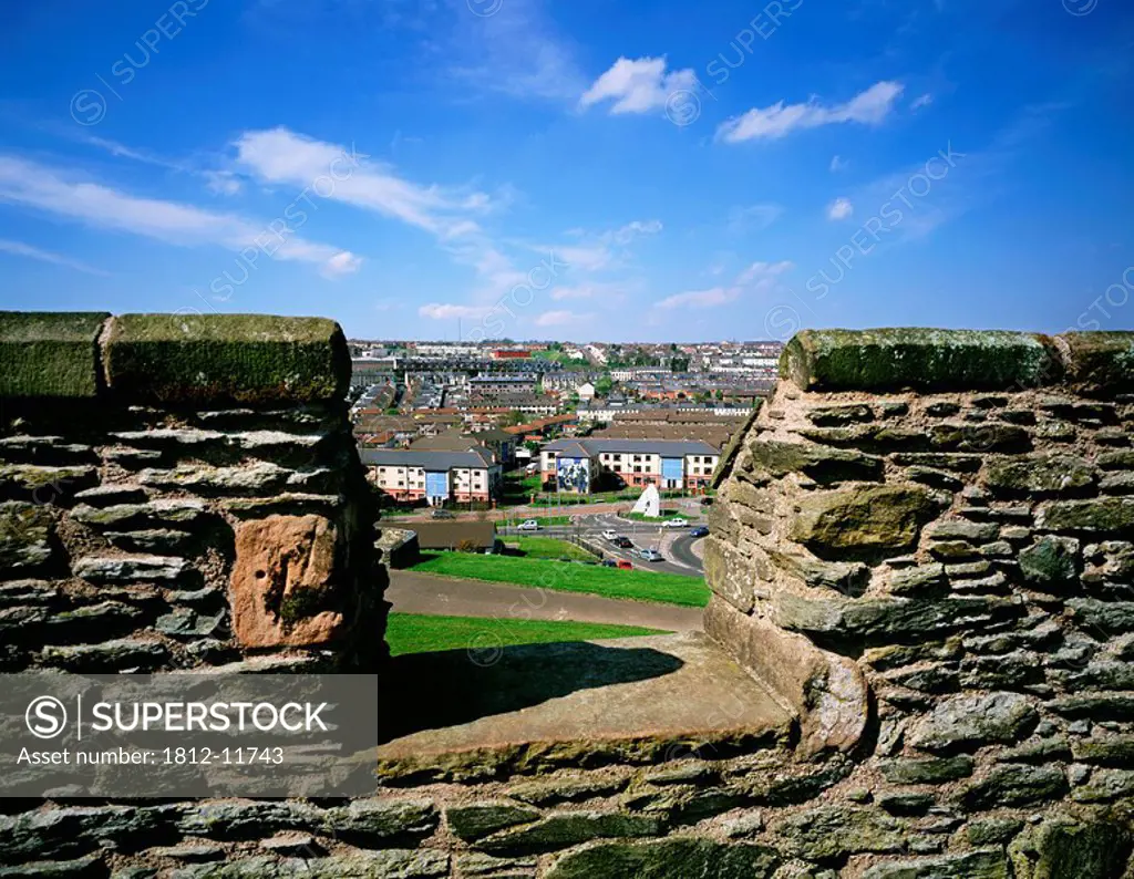 High Angle View Of Buildings In A Town, Derry City Walls, County Londonderry, Northern Ireland