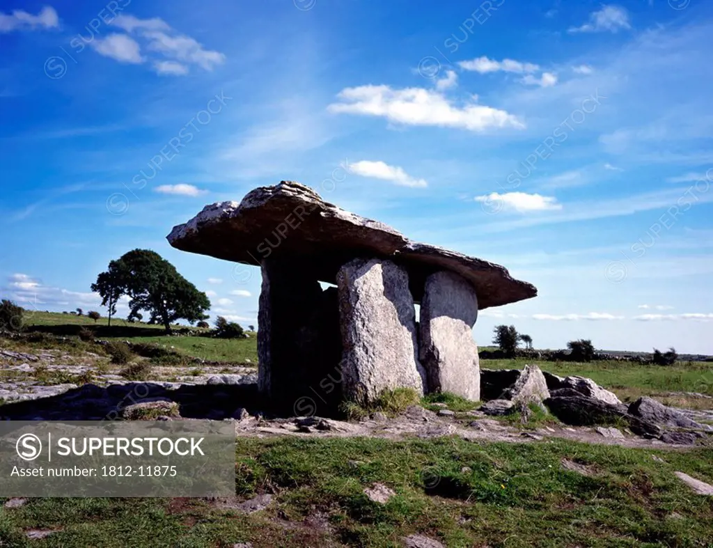 Stone Structure On A Landscape, Poulnabrone Dolmen, Burren, County Clare, Republic Of Ireland