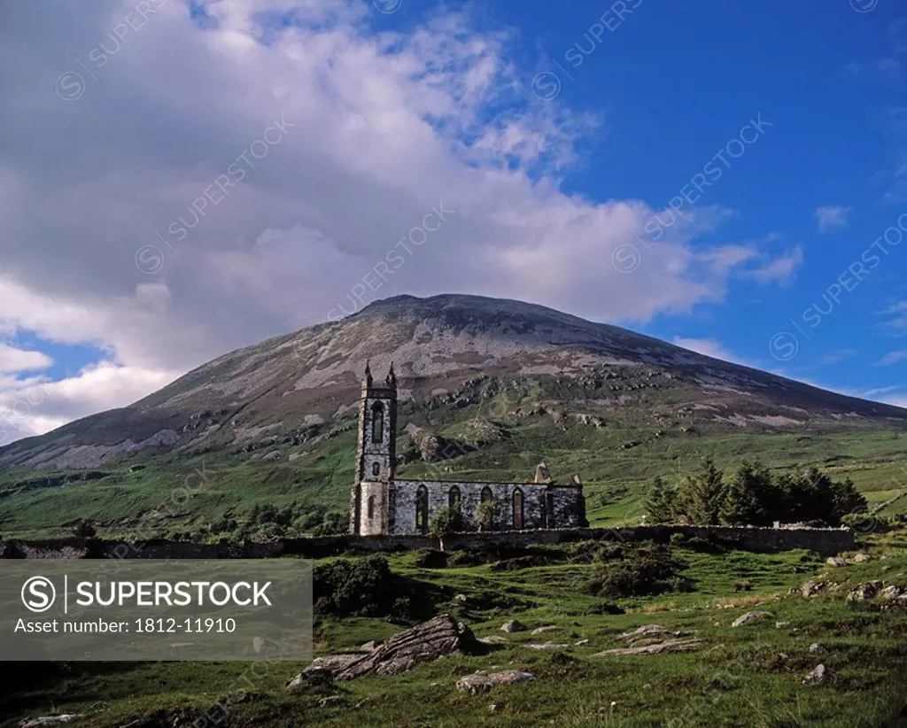 Church In Front Of A Mountain, Gweedore, County Donegal, Republic Of Ireland