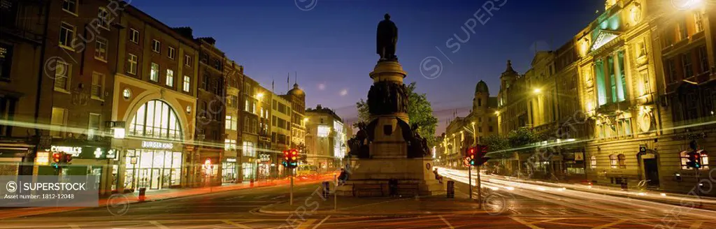 Statue Of A Man On A Pedestal On The Street At Dusk, O´connell Street, Dublin, Republic Of Ireland