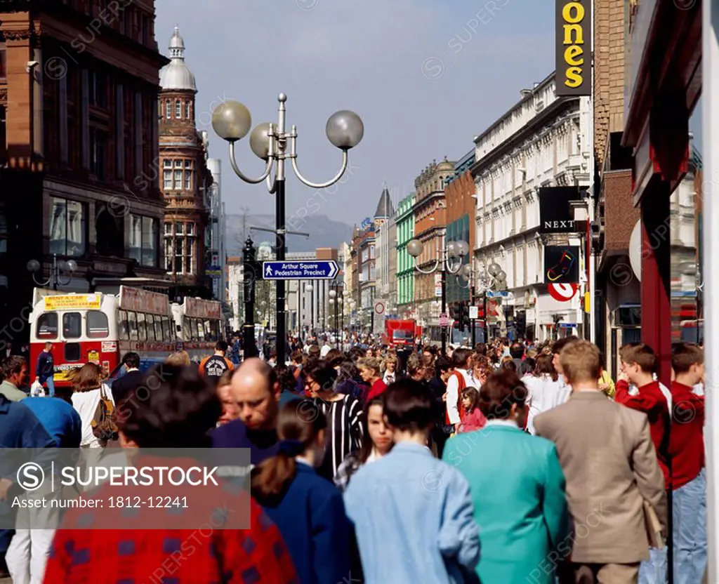 Donegall Place, Belfast, Ireland, Crowd Walking In Belfast´s City Center