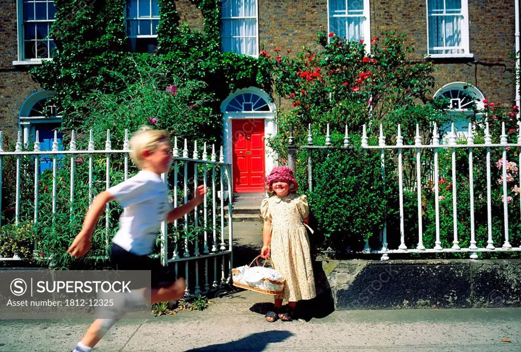 Georgian Door, Children Outside House, Dublin, Ireland