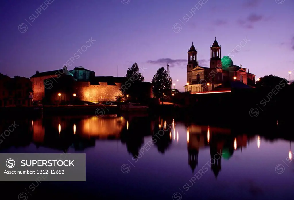 River Shannon, Athlone, County Westmeath, Ireland, Riverside Town At Night