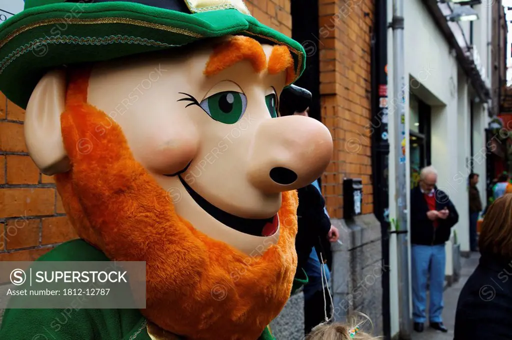 Dublin, Ireland, A Leprechaun On The Street For Saint Patrick´s Day