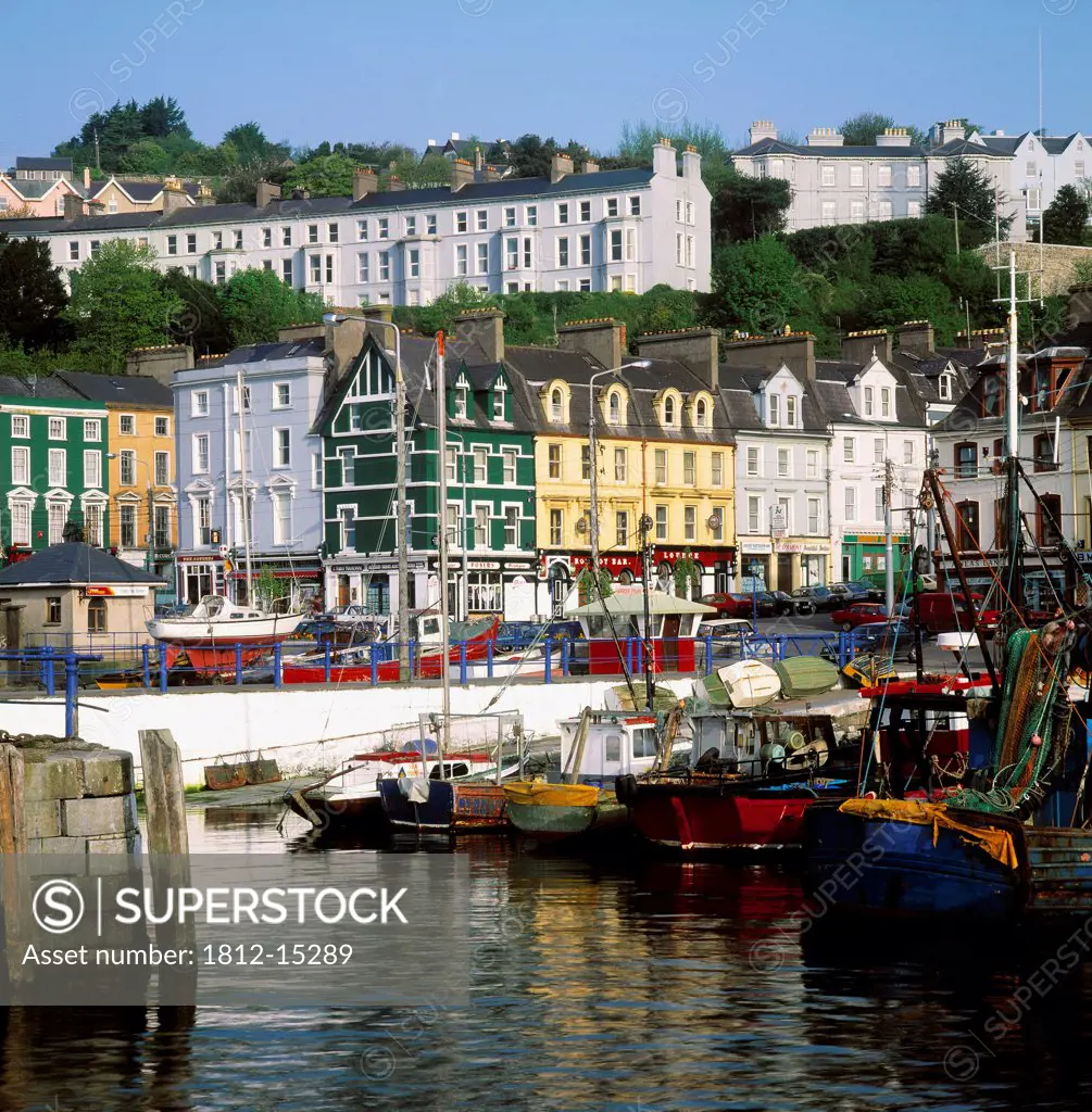Fishing Boats Moored At A Harbor, Cobh, County Cork, Republic Of Ireland