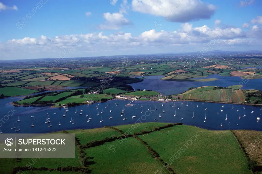 Aerial View Of Boats In The Sea, Ringhaddy, Strangford Lough, County Down, Northern Ireland