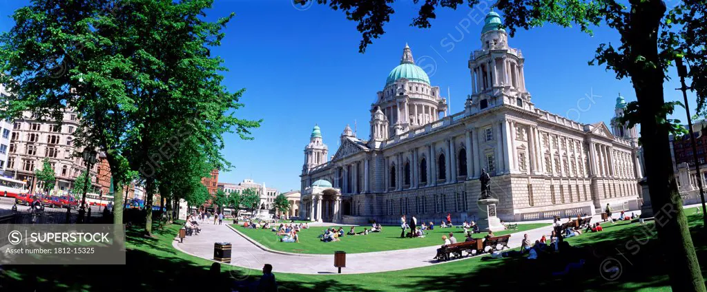 Group Of People Outside A Building, Belfast City Hall, Belfast, Northern Ireland