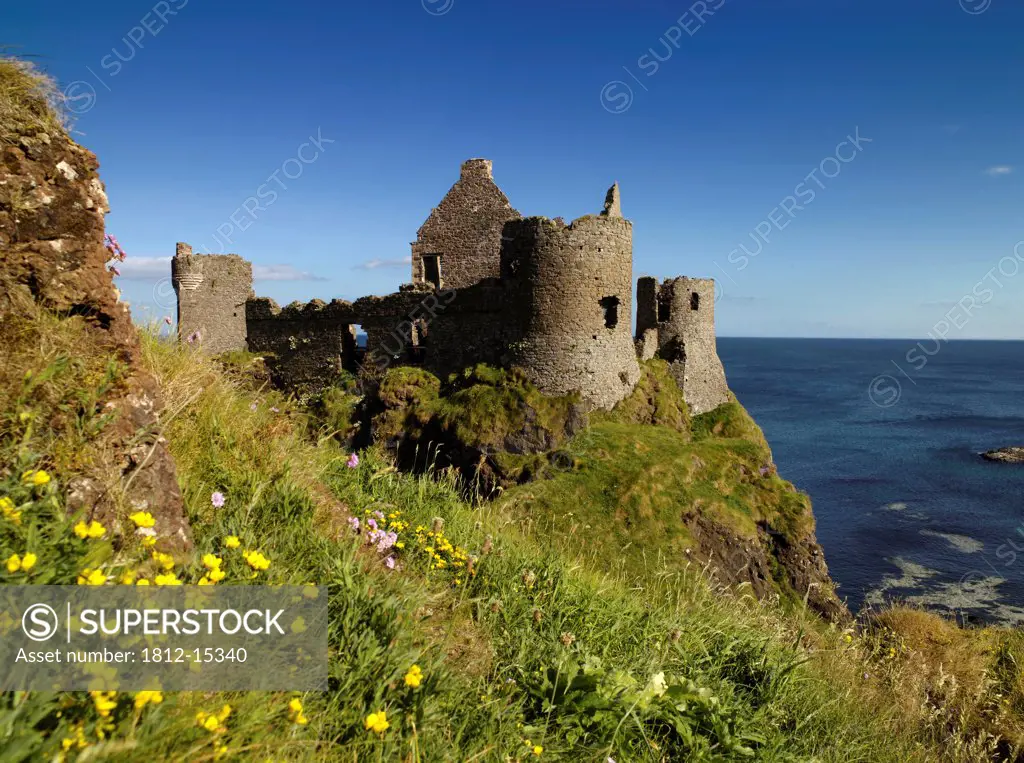 Ruins Of A Castle On A Hill, Dunluce Castle, County Antrim, Northern Ireland