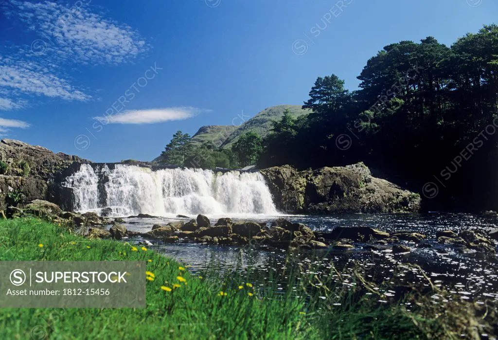 Waterfall In A Forest, Aasleagh River, County Mayo, Republic Of Ireland