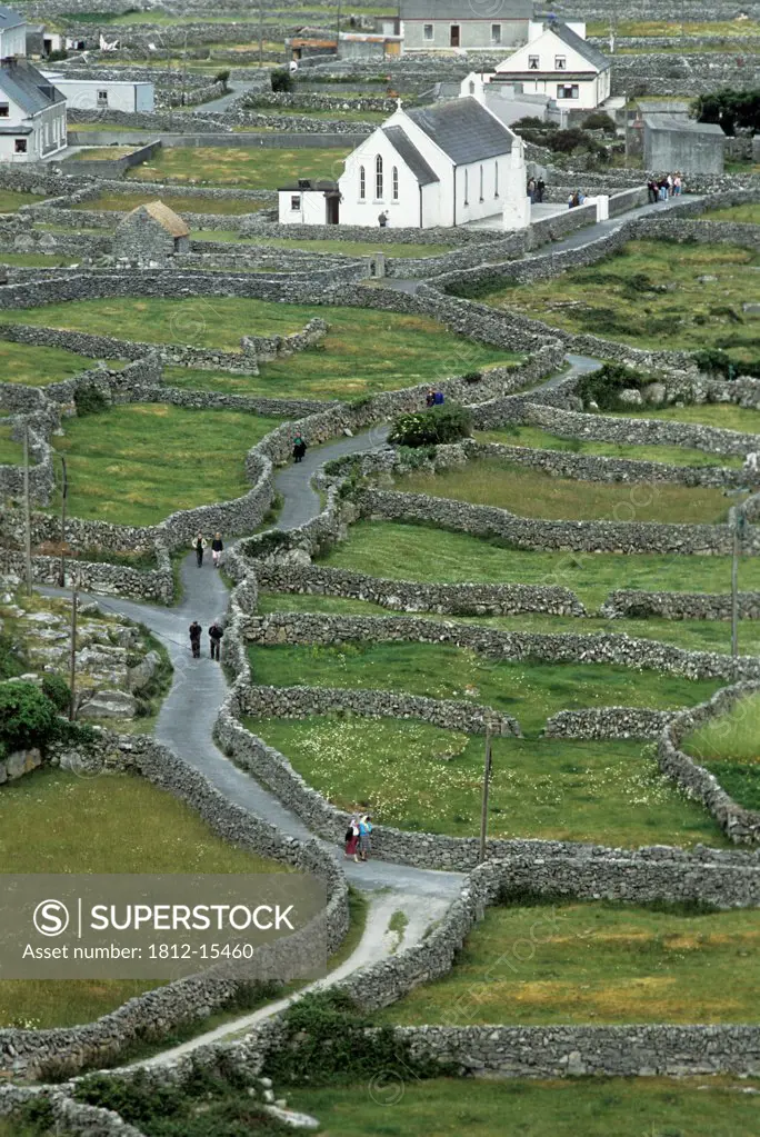 High Angle View Of A Church On A Landscape, Inisheer, Aran Islands, County Galway, Republic Of Ireland