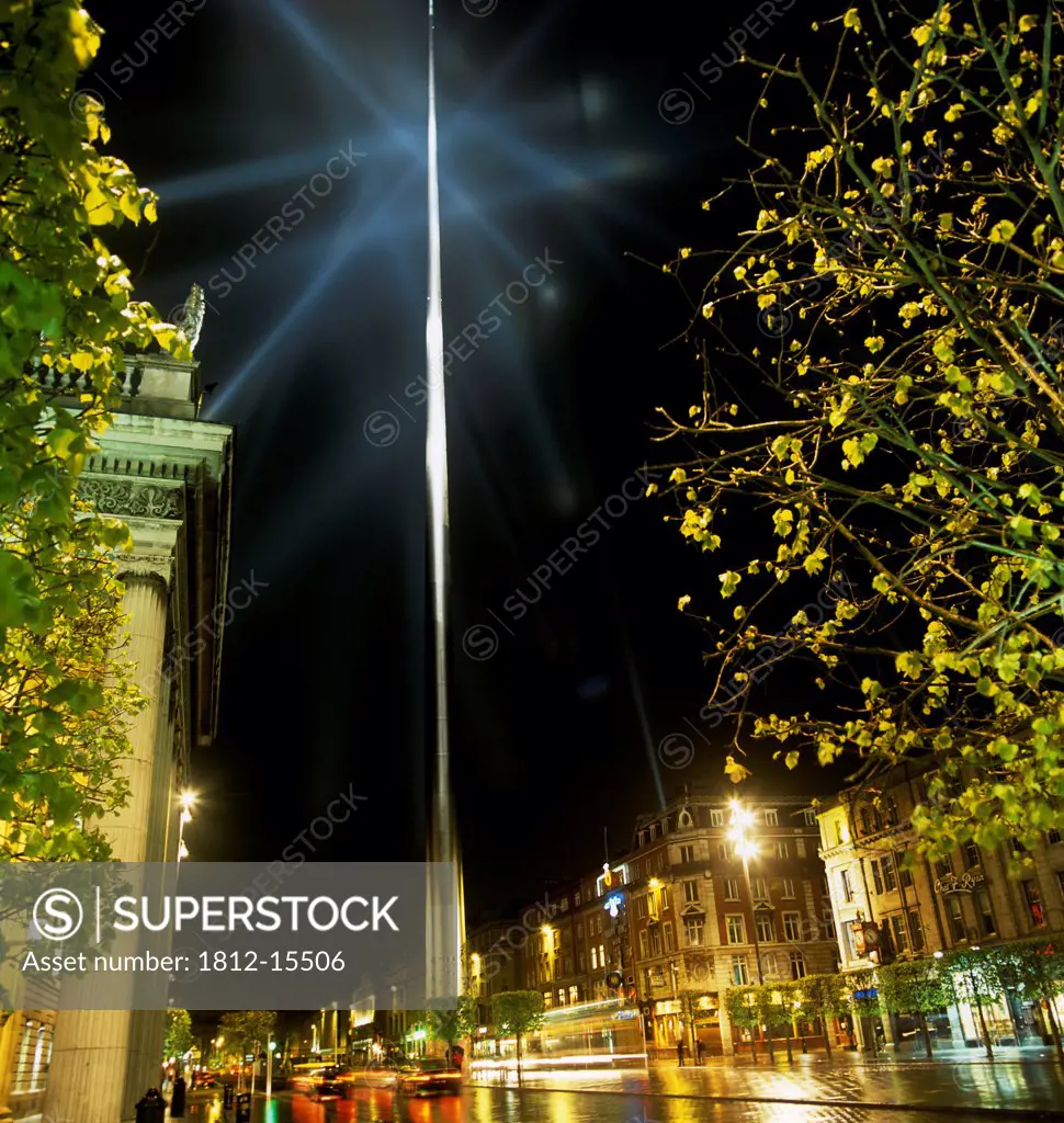 Buildings Lit Up At Night, O'connell Street, Dublin, Republic Of Ireland