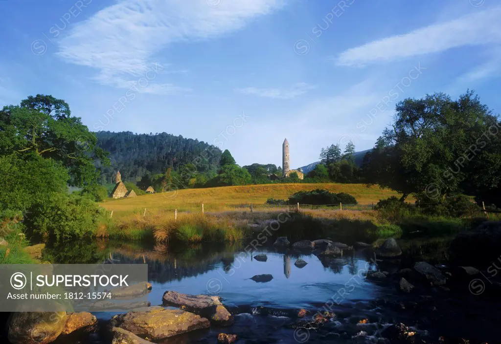 Round Tower In The Forest; Glendalough, County Wicklow, Republic Of Ireland