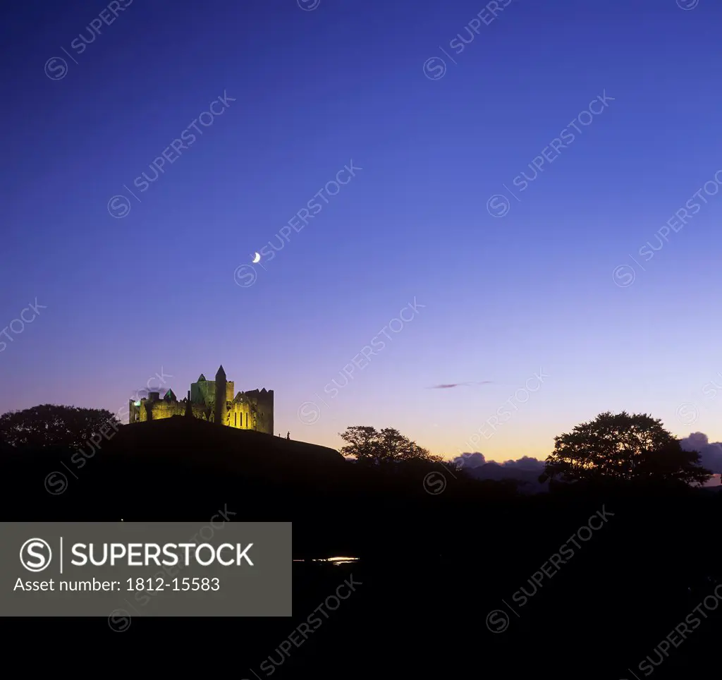 Silhouette Of A Castle On The Cliff Of A Mountain, Rock Of Castle, Republic Of Ireland