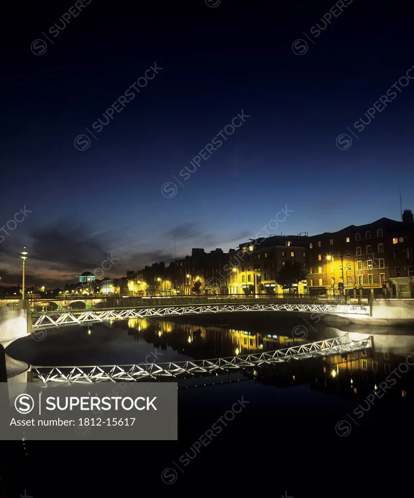 Footbridge Across A River, Millennium Bridge, Liffey River, Dublin, Republic Of Ireland