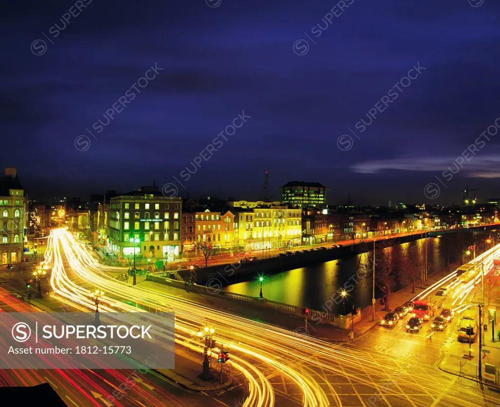 Dublin Street Scenes, O'connell Bridge, At Night,