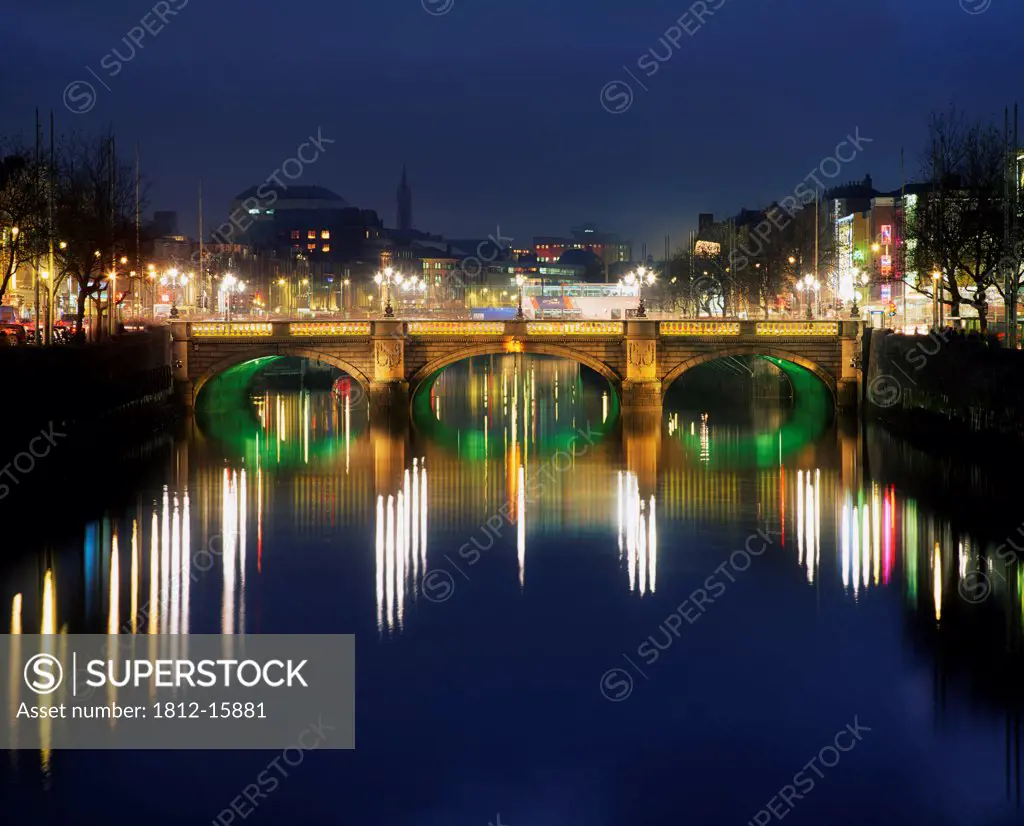 River Liffey At Night, O'connell Street Bridge, Dublin, Ireland