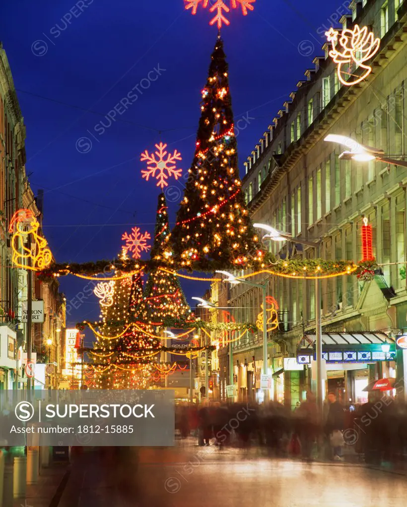 Christmas In Dublin, Henry Street At Night, Dublin,Ireland.