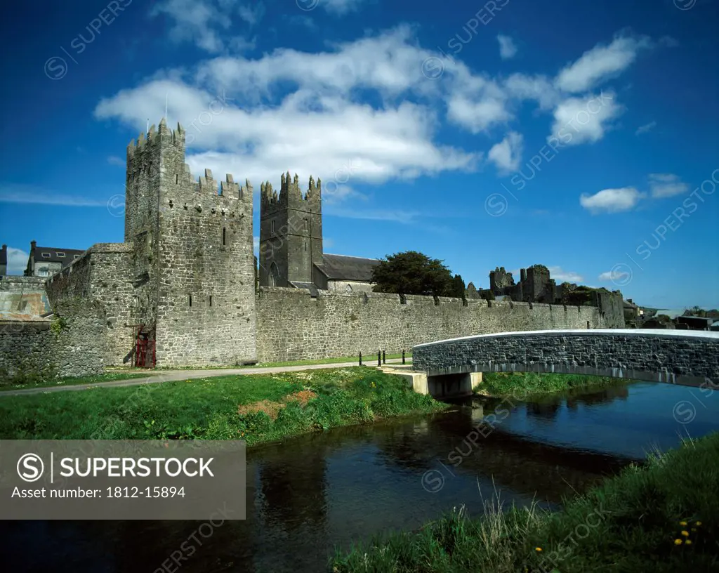 14Th Century Town Walls, River Clashawley, Fethard, Co Tipperary, Ireland