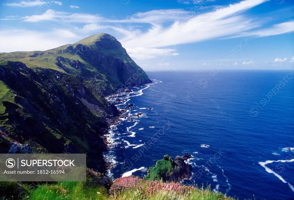 Knockmore Mountain, Clare Island, County Mayo, Ireland; Cliff Along Coast And Ocean