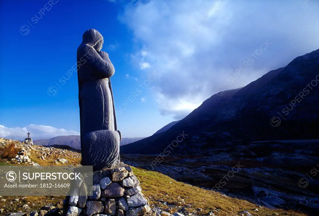 Maumturk Mountains, Connemara, County Galway, Sculpture Against Landscape