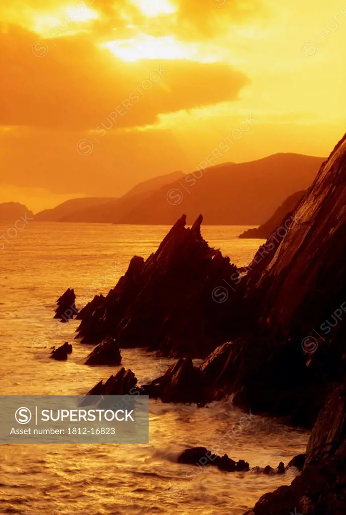 Dunmore Head, Dingle Peninsula, County Kerry, Ireland; Sunset And Cliffs