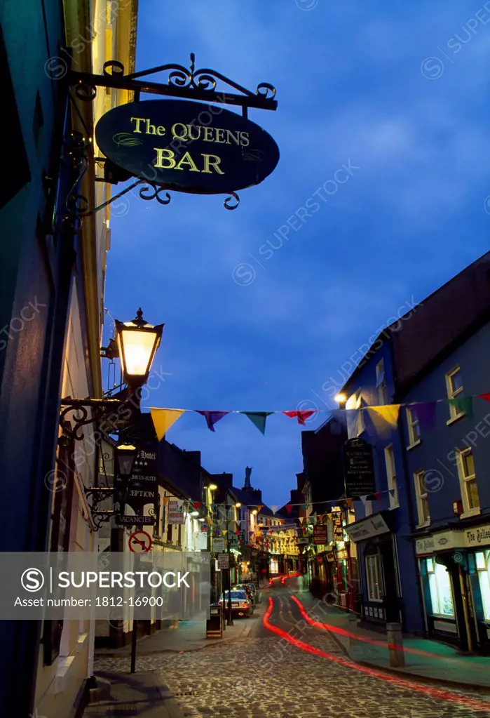 Abbey Street, Ennis, County Clare, Ireland; Town Streetscape And Pub Sign