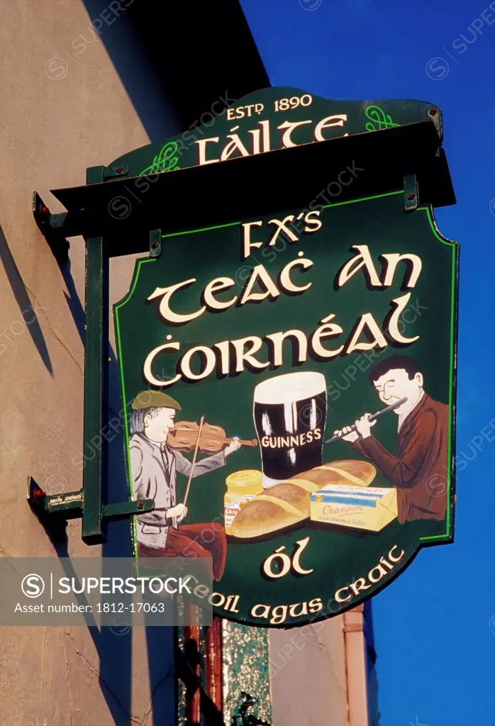 Gaelic Pub Sign, Glenties, County Donegal, Ireland