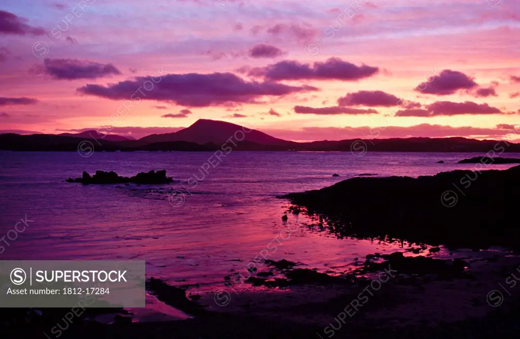 Looking Across Sheephaven Bay At Sunset Towards Muckish Mountain, County Donegal, Ireland