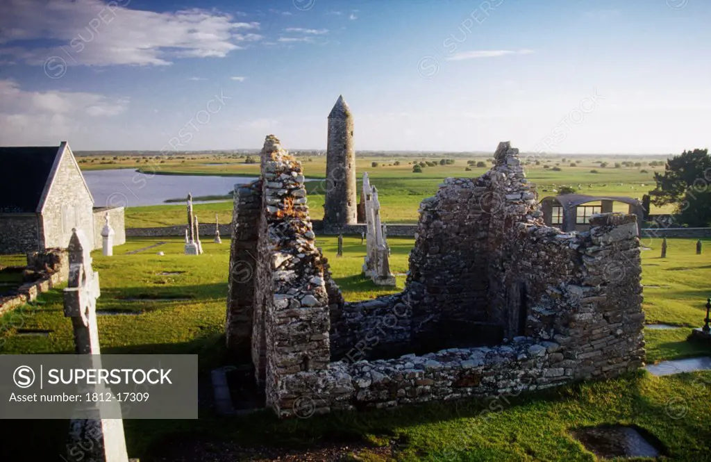Temple Kelly And Round Tower, Clonmacnoise, County Offaly, Ireland