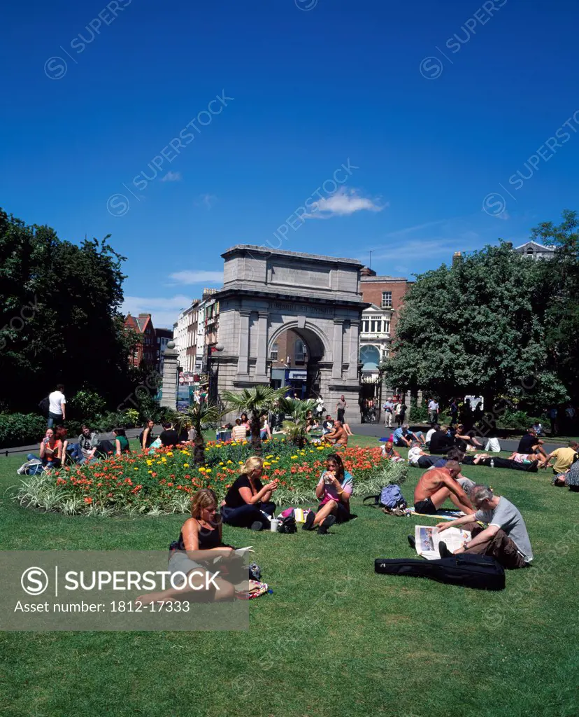 People Relaxing In Park, St. Stephen's Green, Dublin City, County Dublin, Ireland