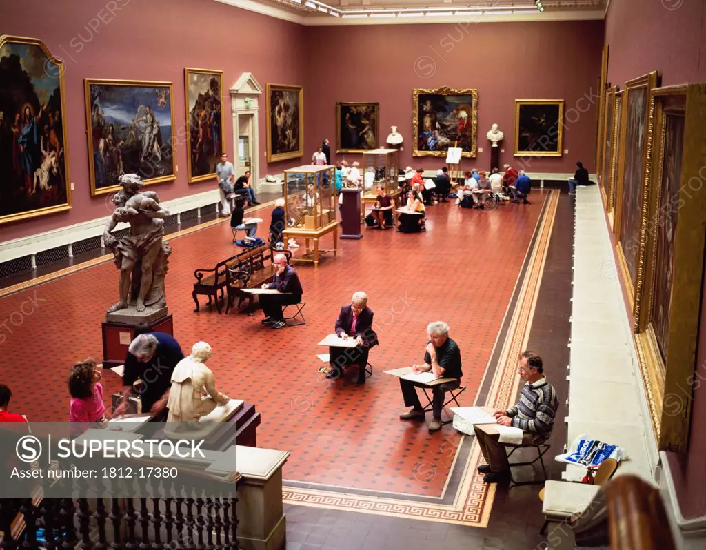 National Gallery, Dublin City, Ireland; Artists Drawing In Art Gallery