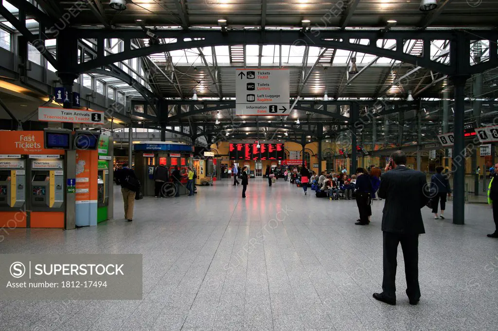 Heuston Station, Dublin City, County Dublin, Ireland, Passengers In Train Station