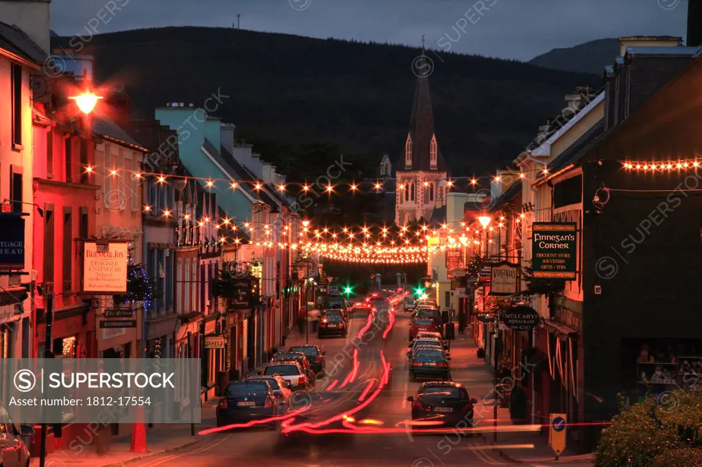 Kenmare, County Kerry, Ireland; Town Streetscape At Night