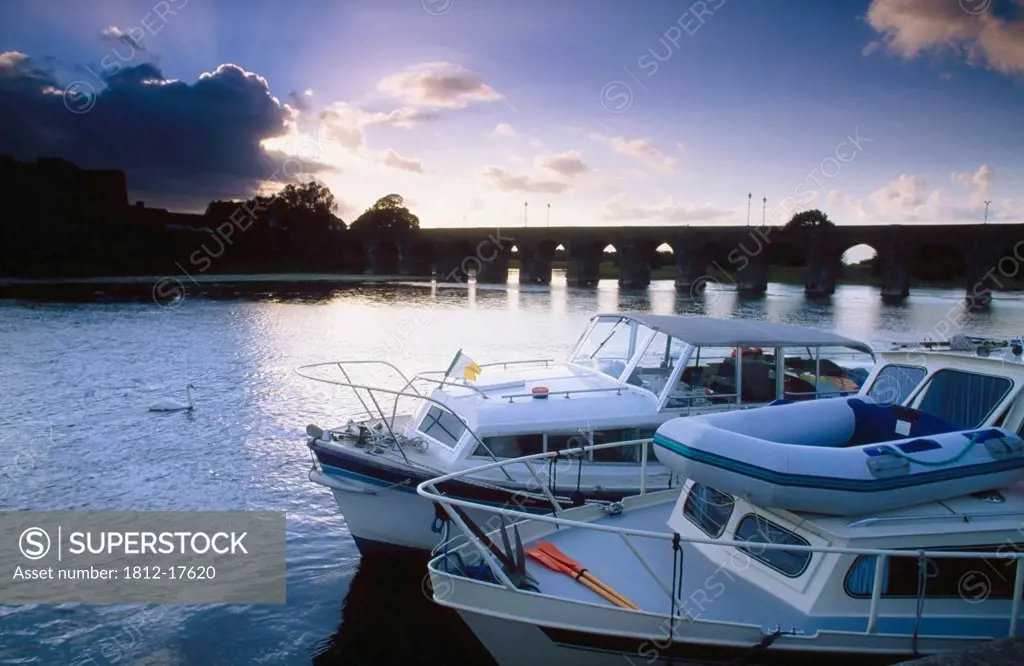 Cruisers Moored Along The River Shannon, Shannonbridge, County Offaly, Ireland