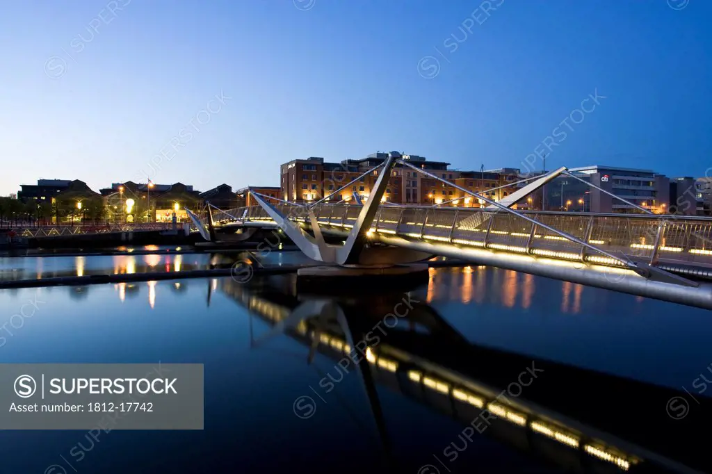 Sean O'casey Bridge, River Liffey, Dublin City, Ireland; City Pedestrian Bridge Over River