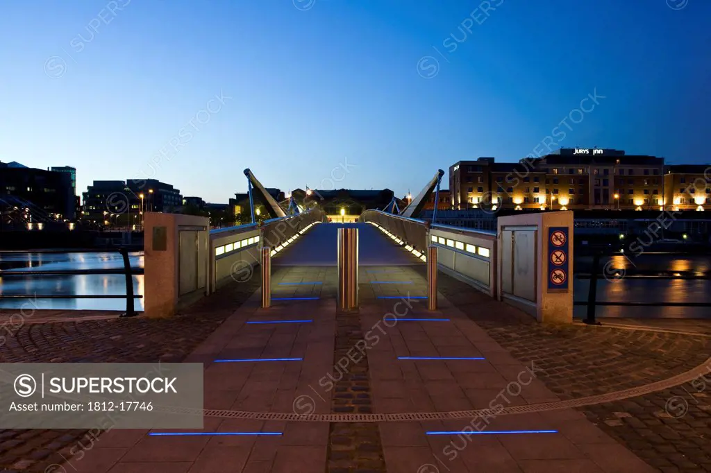 Sean O'casey Bridge, River Liffey, Dublin City, Ireland; City Pedestrian Bridge Over River