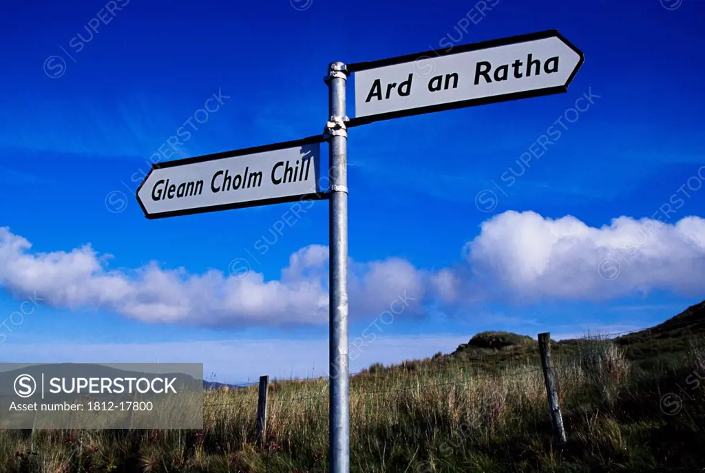 Glencolumbkille, County Donegal, Ireland; Road Signs In Gaelic