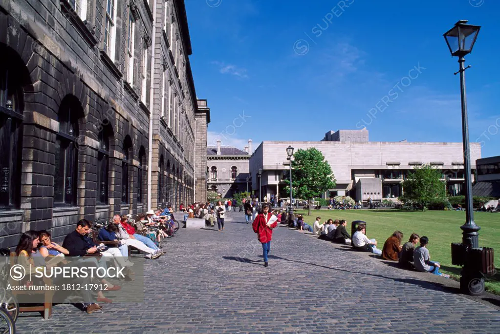 Trinity College,Dublin,Co Dublin,Ireland;Exterior And Lawn At Trinity College In Dublin