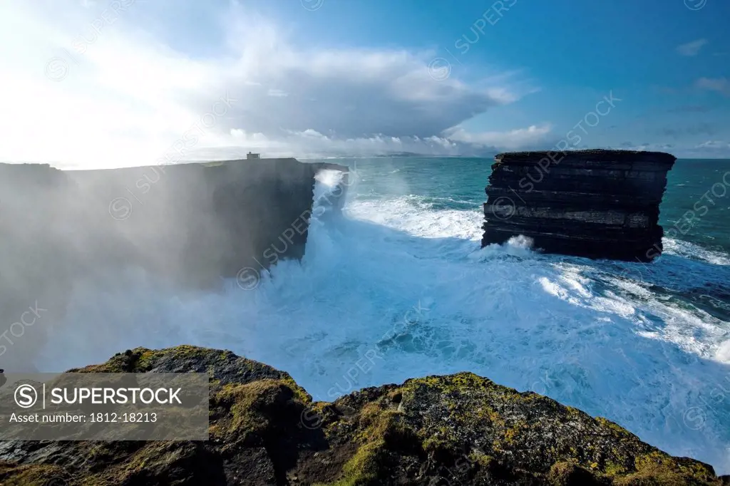 Downpatrick Head, Co Mayo, Ireland; Cliff And Seastacks At The Atlantic Ocean During A Winter Swell