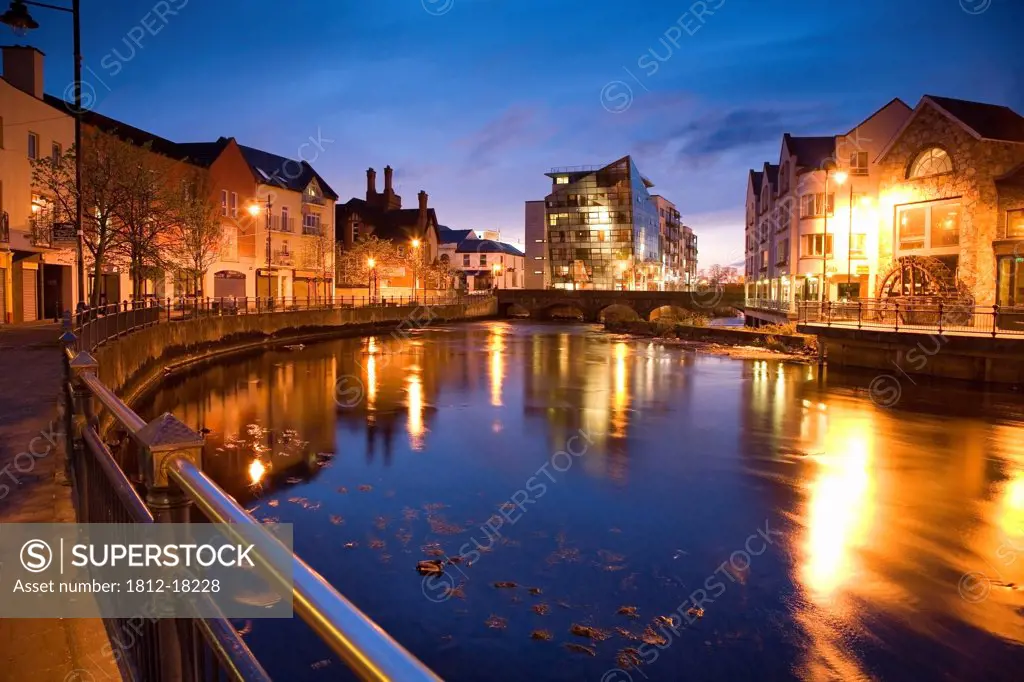 River Garavogue, Sligo, Co Sligo, Ireland; Town Along A River At Night