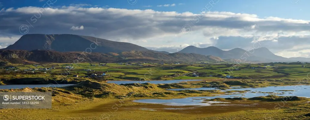 Co Donegal, Ireland; Panorama Of New Lake And The North Donegal Mountains