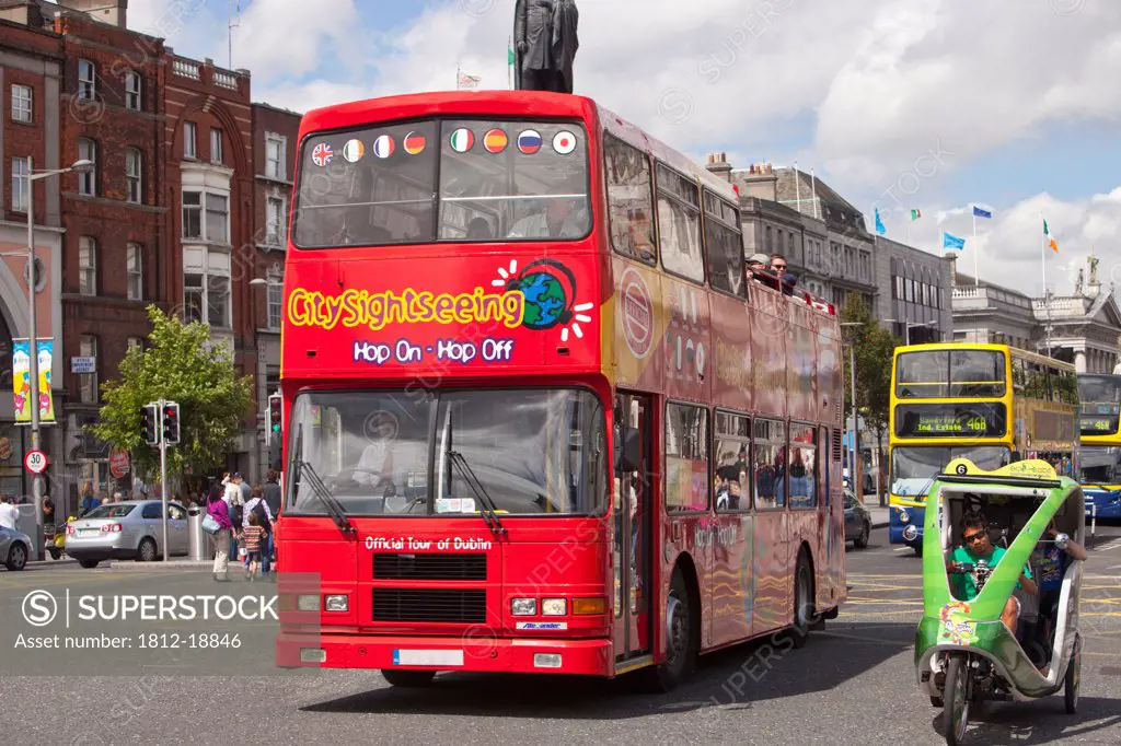Dublin, Ireland; Double Decker Busses On O'connell Street